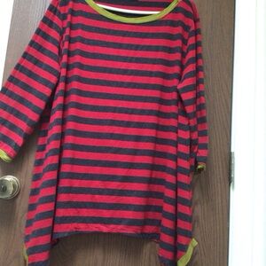 Alembika gray red striped tunic swing top viscose jersey, sz 6 or 2XL
